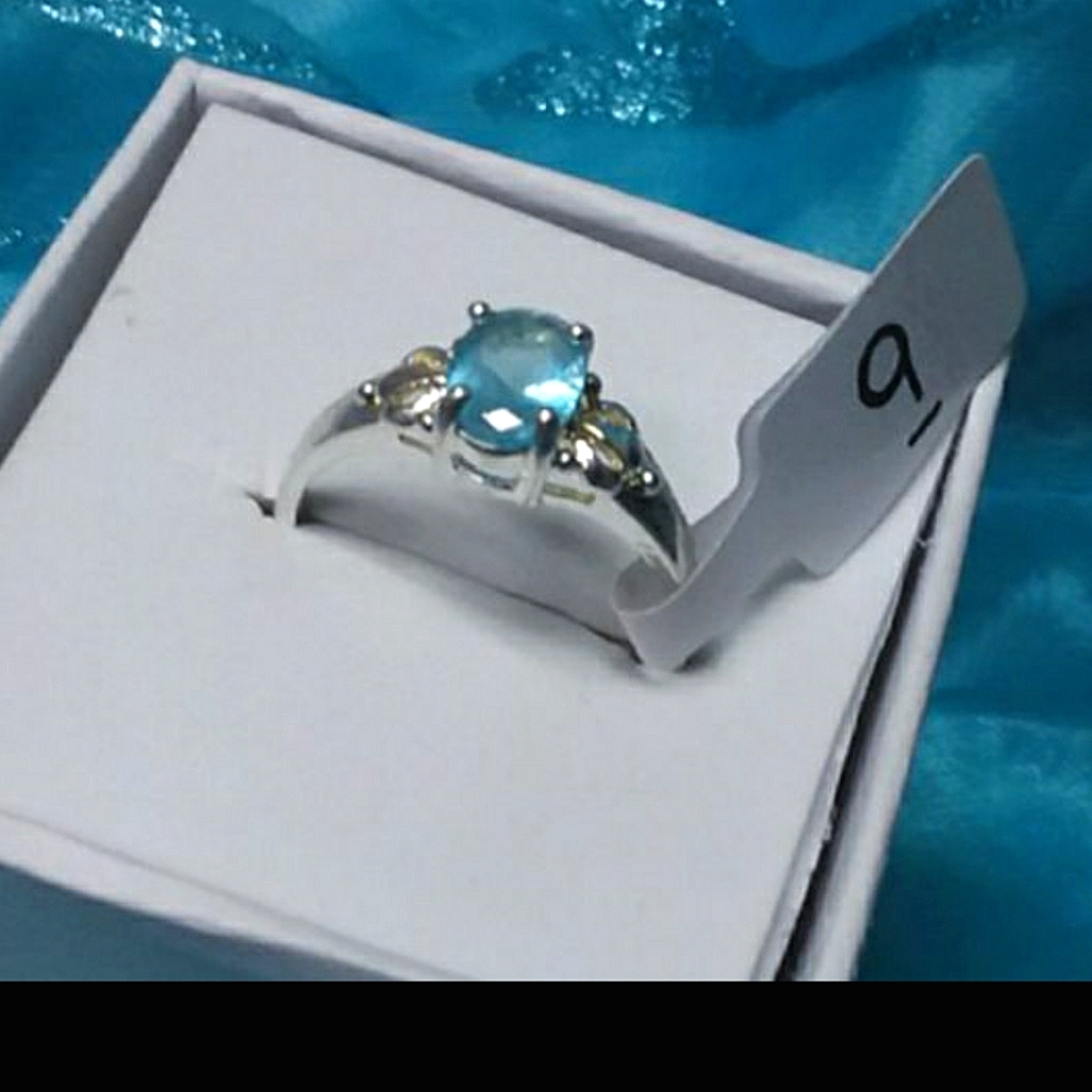 Size 9 - 925 Sterling Silver Aquamarine Ring